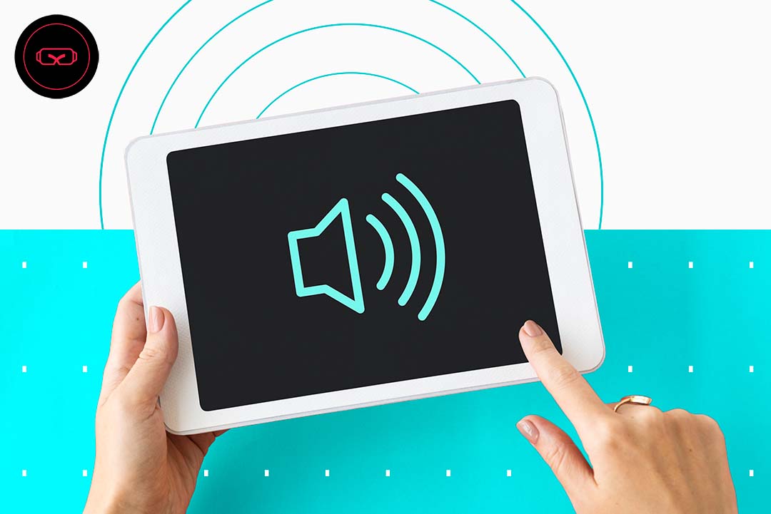 Image of the soundwaves coming out of a tablet